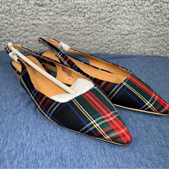 Matiko Shoes Lori Womens EUR 36 US 6 Green Tartan Plaid Point Toe Slingback Flat - Picture 5 of 7